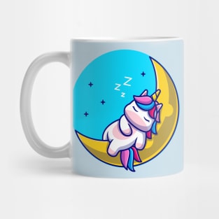 Cute Unicorn Sleeping On Moon Cartoon Mug